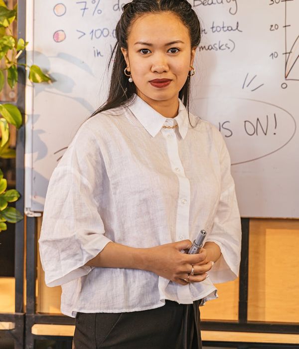 Professional woman achieving career growth through online education